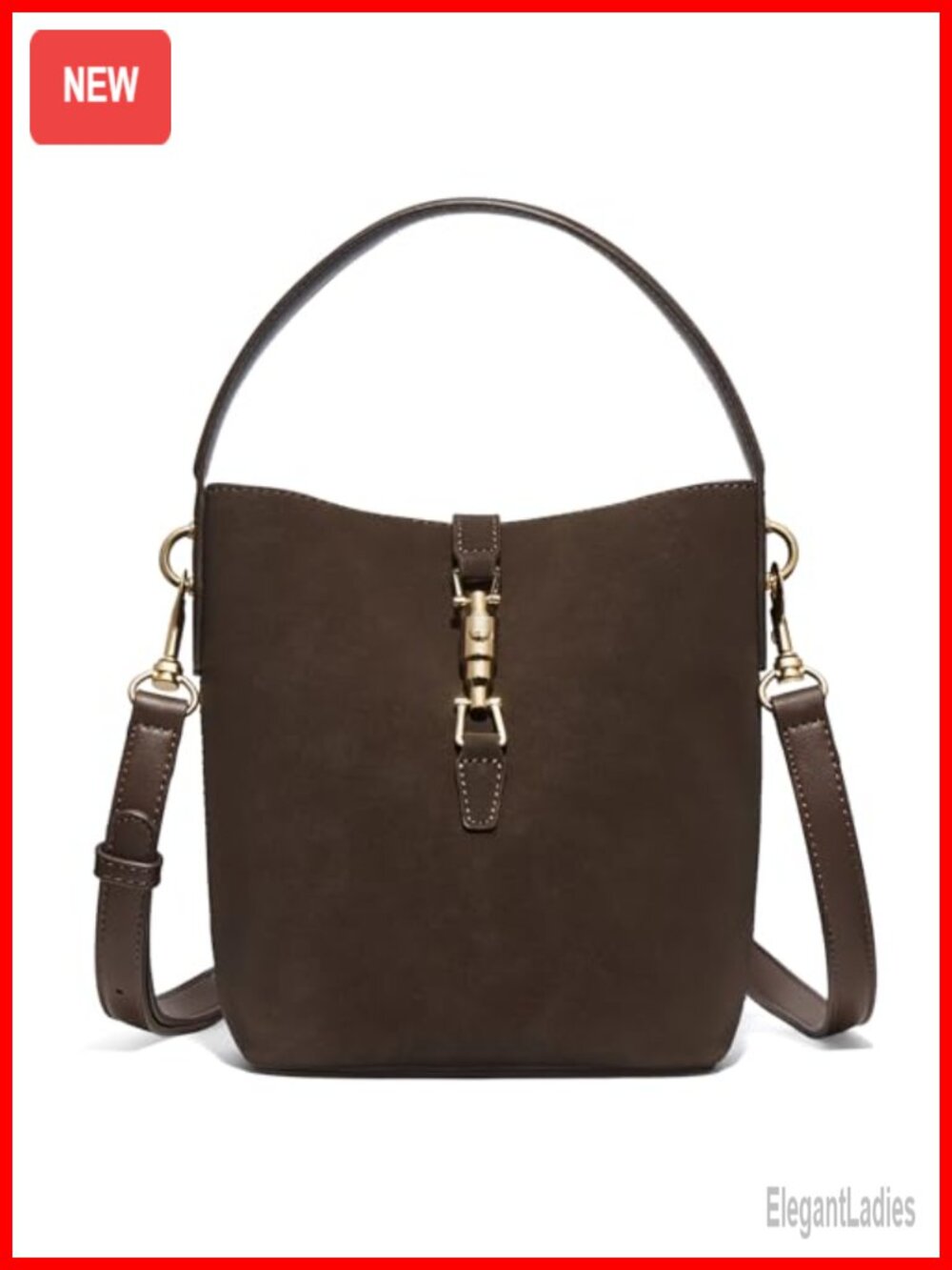 Small Vegan Leather Bucket Bag Crossbody Shoulder Handbag Removable Strap